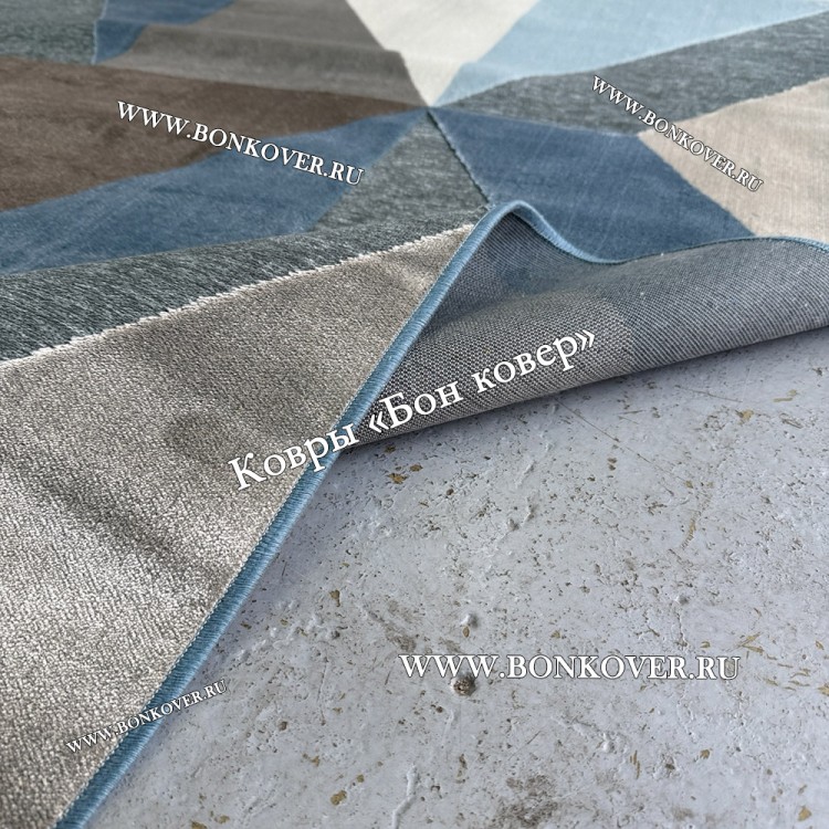 Тонкий Ковер из Артшелка Дизайн 39 Синий с Коричневым